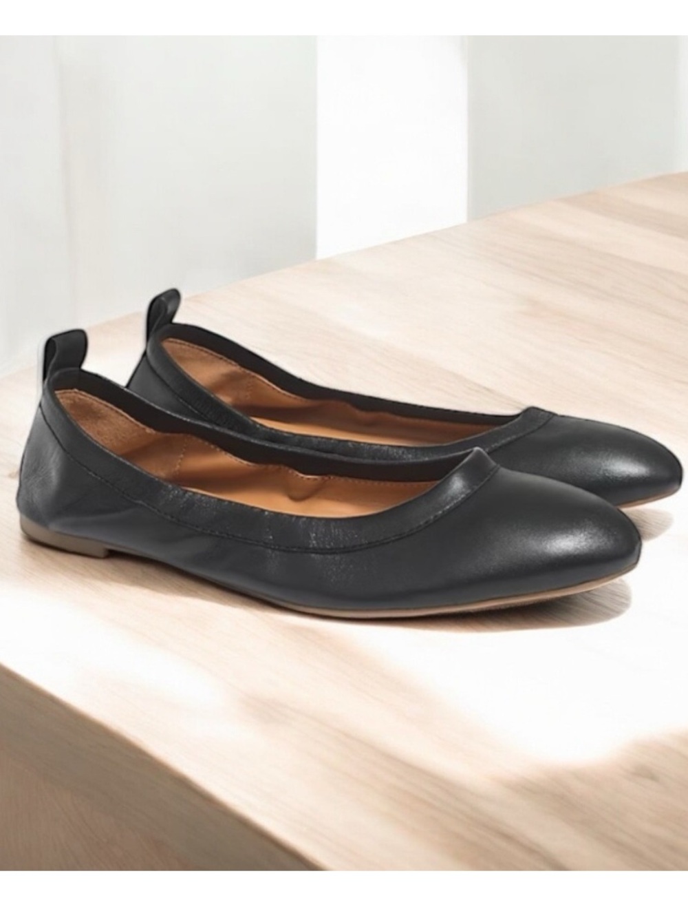 WOT J. CREW “LIZZIE” BLACK LEATHER BALLET FLATS SIZE 8
